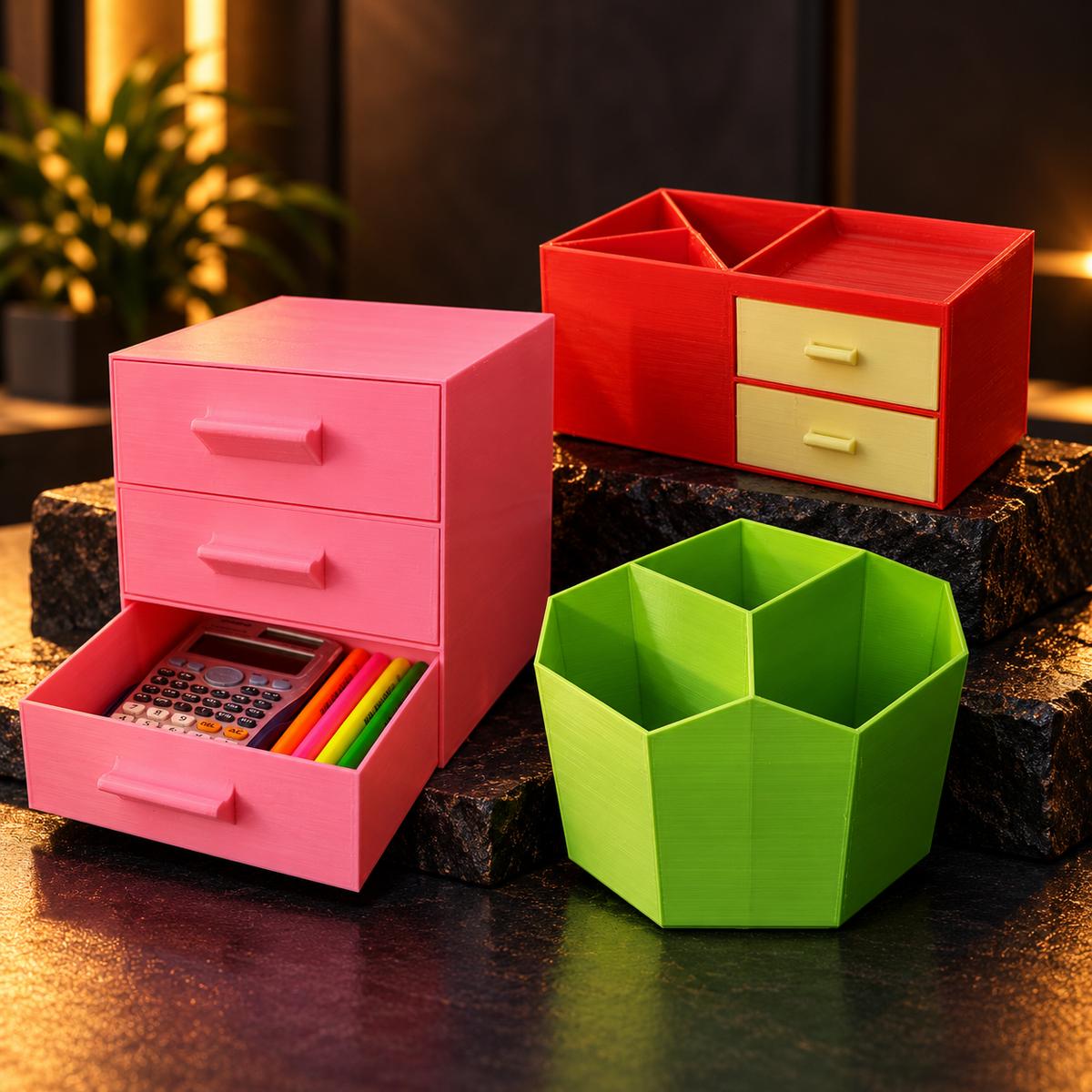 RU3D collection of functional 3D printed organizers and storage accessories for home and desk use