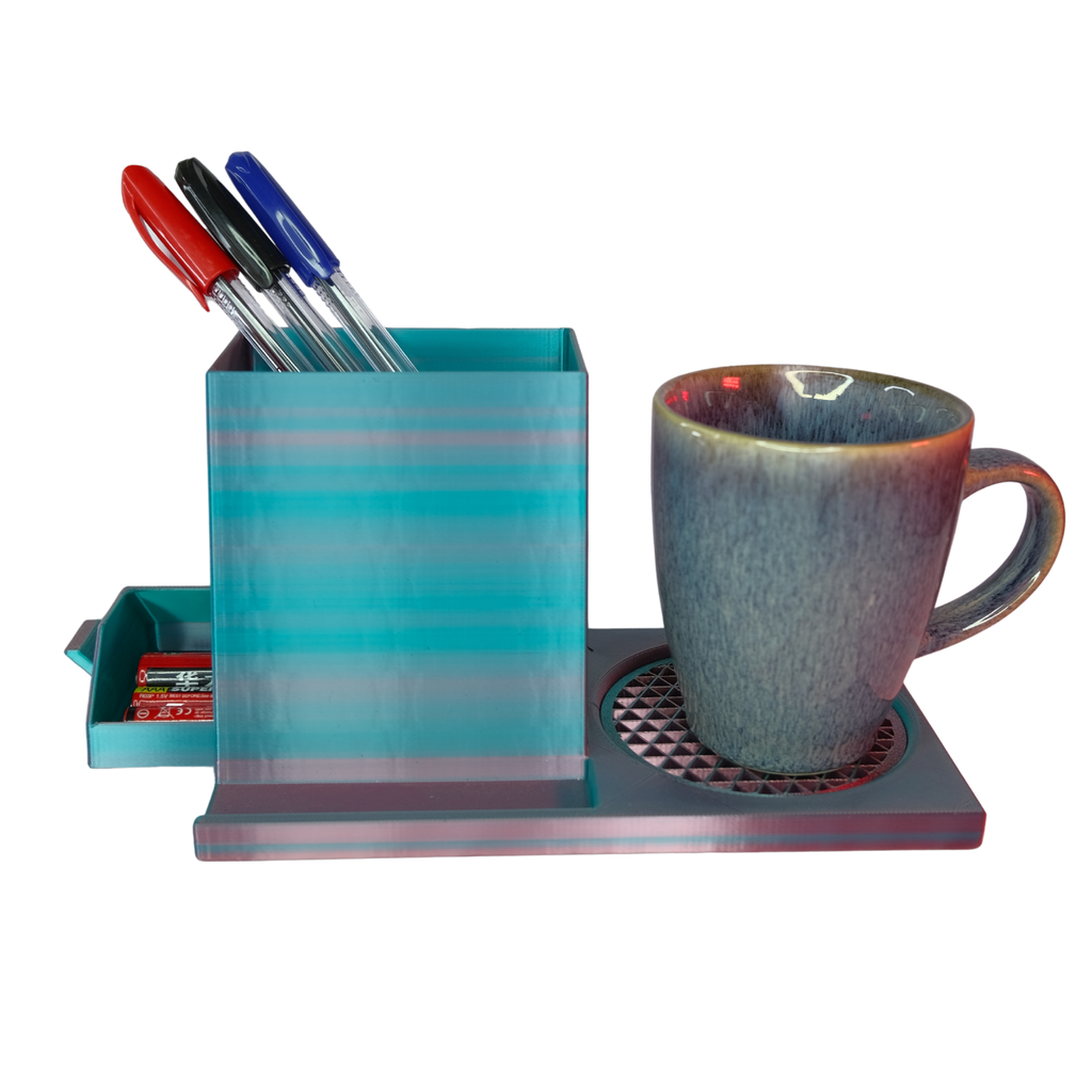 A geometric transparent box in gradient shades of blue, with a smooth surface and a round vent-like feature on one side.