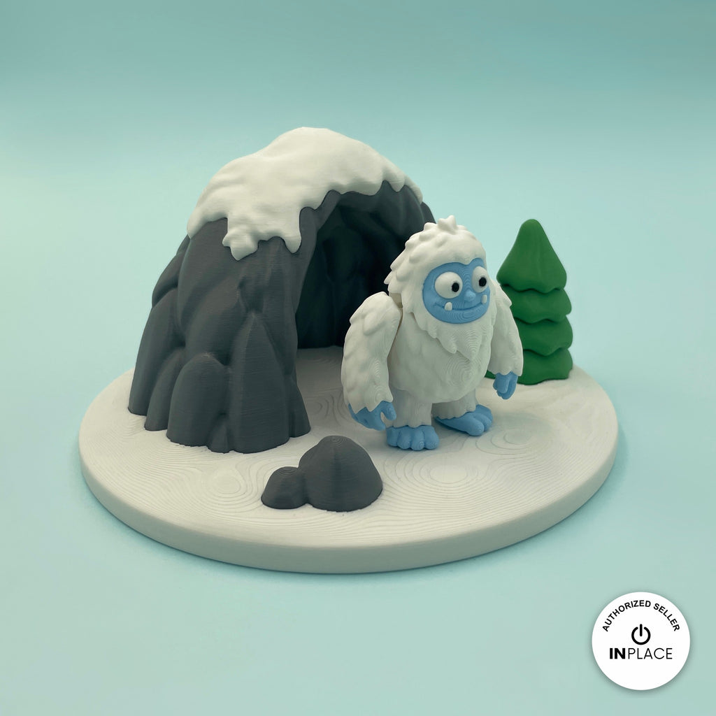 3D printed ice cave platform by RU3D, shown with the Abominable Snowman keychain