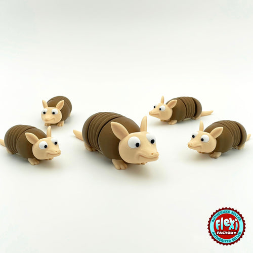 Cute armadillo keychain, 3D printed by RU3D – group of armadillos. Brown shell and beige body.