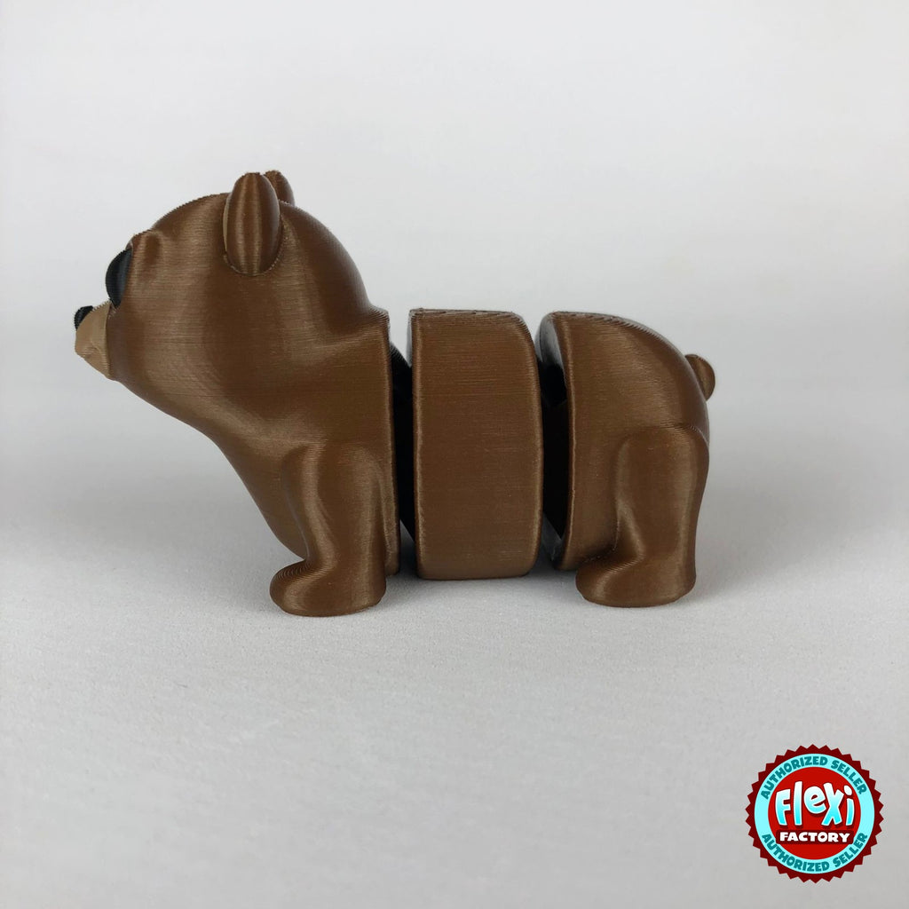 Cute bear keychain, 3D printed by RU3D – dark eyes side view facing left. Brown.