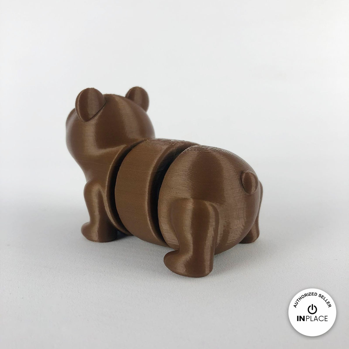 Cute bear keychain, 3D printed by RU3D – rear view. Brown.