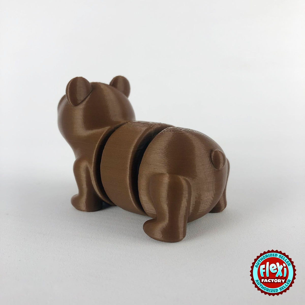 Cute bear keychain, 3D printed by RU3D – rear view. Brown.