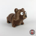 Cute bear keychain, 3D printed by RU3D – three quarter view facing right. Brown.