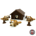 Cute beaver keychain, 3D printed by RU3D – group of beavers with log cabin. Tan brown with log cabin playset.