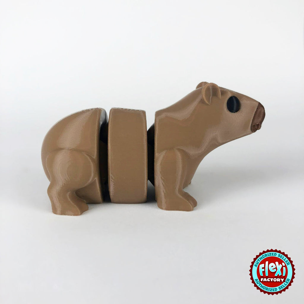 Cute capybara keychain, 3D printed by RU3D – dark eyes side view facing right. Light brown.