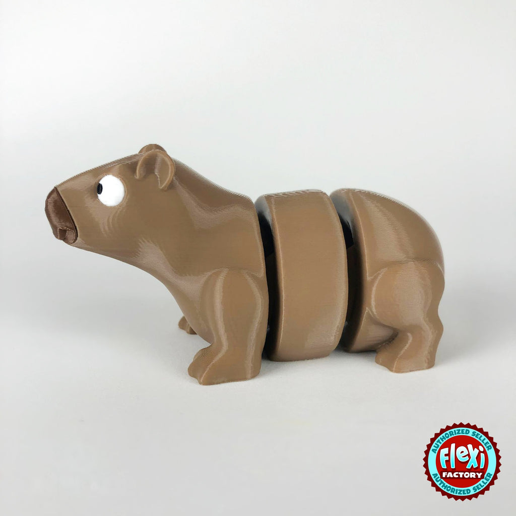 Cute capybara keychain, 3D printed by RU3D – side view facing left. Light brown.
