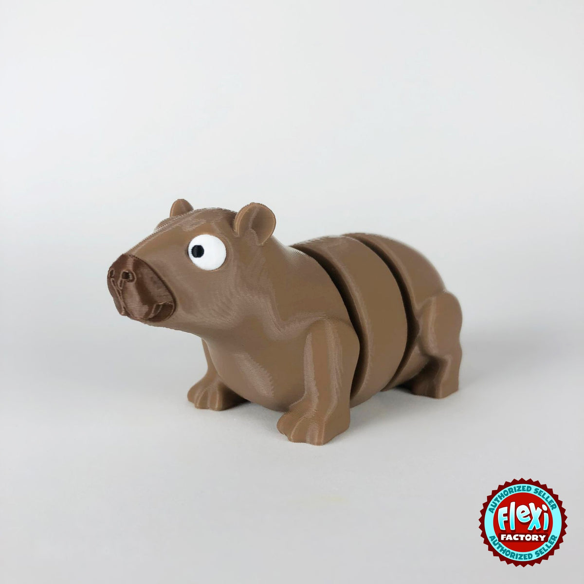 Cute capybara keychain, 3D printed by RU3D – three quarter view facing left. Light brown.