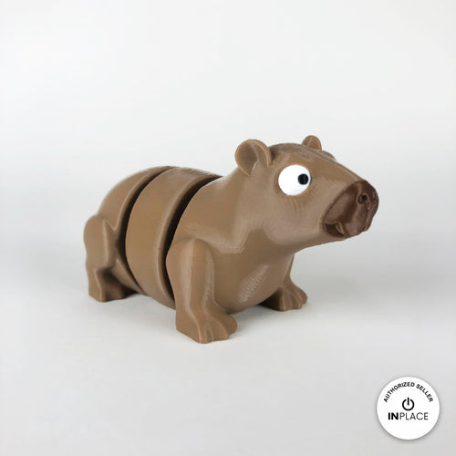Cute capybara keychain, 3D printed by RU3D – three quarter view facing right. Light brown.