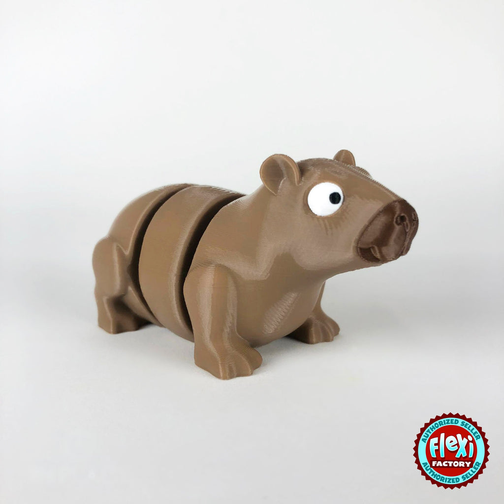 Cute capybara keychain, 3D printed by RU3D – three quarter view facing right. Light brown.