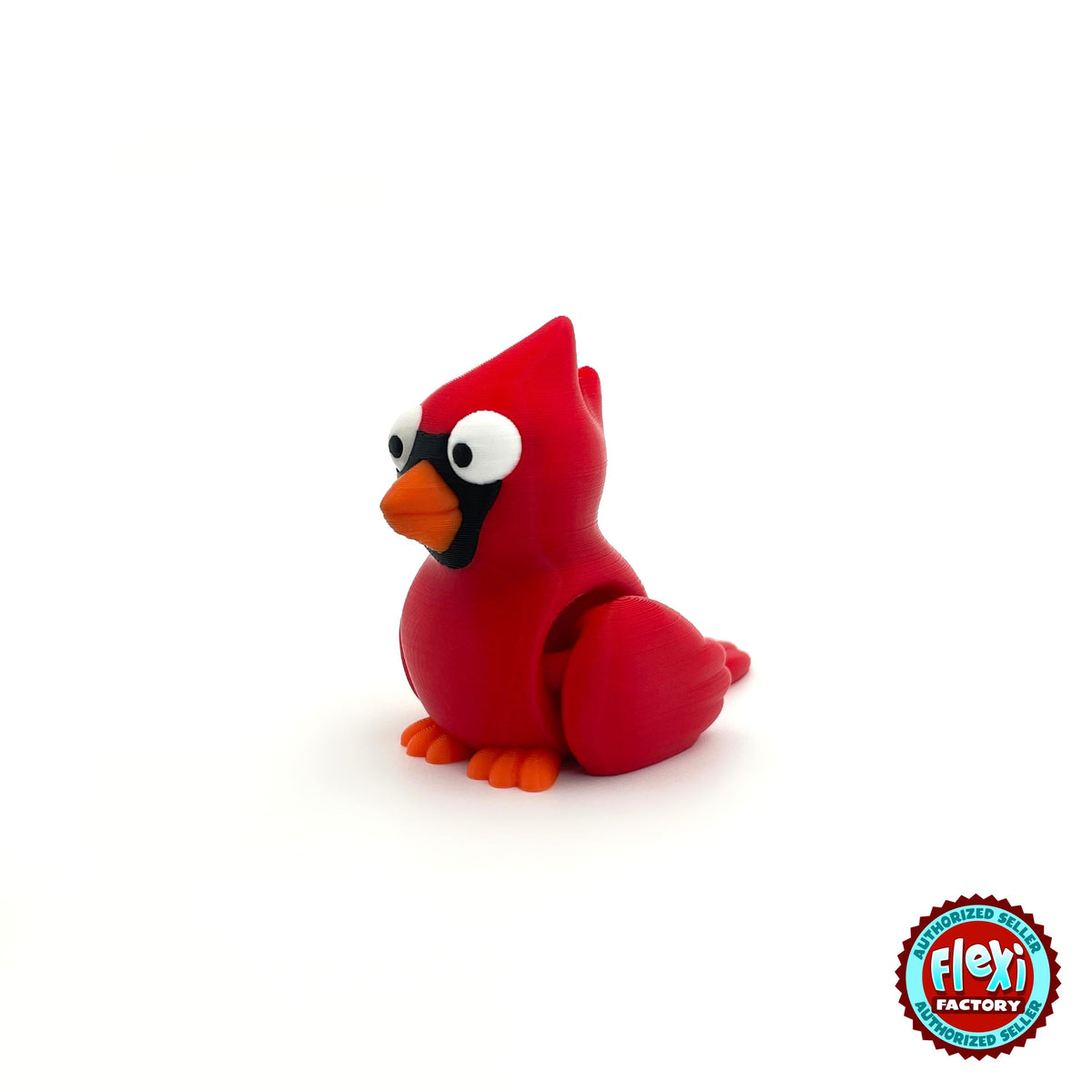 Cute cardinal bird keychain, 3D printed by RU3D – three quarter view facing left. Bright red with orange beak.