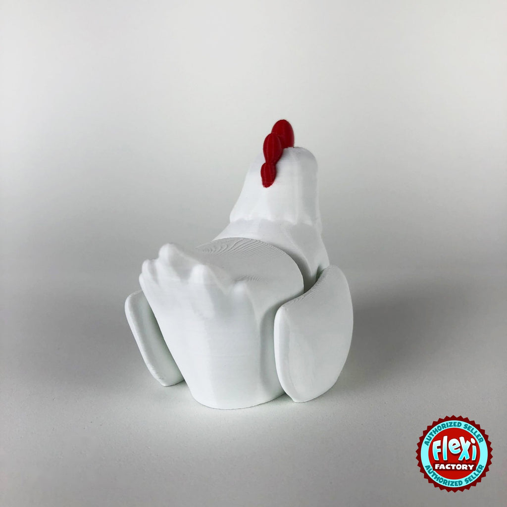 Cute chicken keychain, 3D printed by RU3D – white hen rear view. White hen with red comb and orange beak, also in cream.