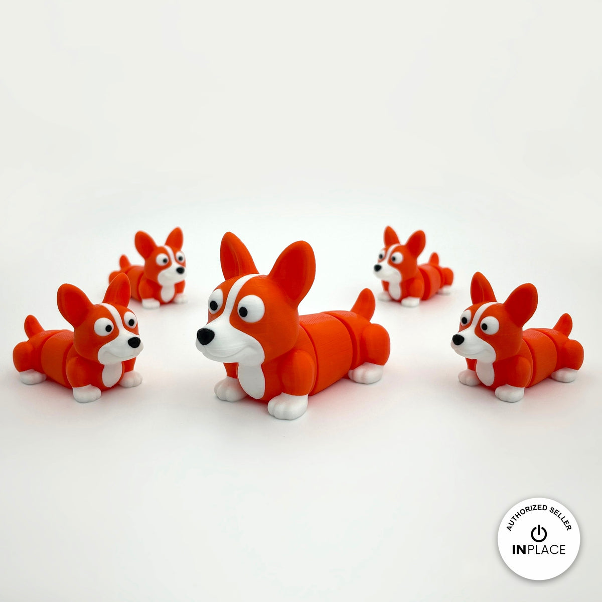 Cute corgi keychain, 3D printed by RU3D – group of corgis. Orange and white.