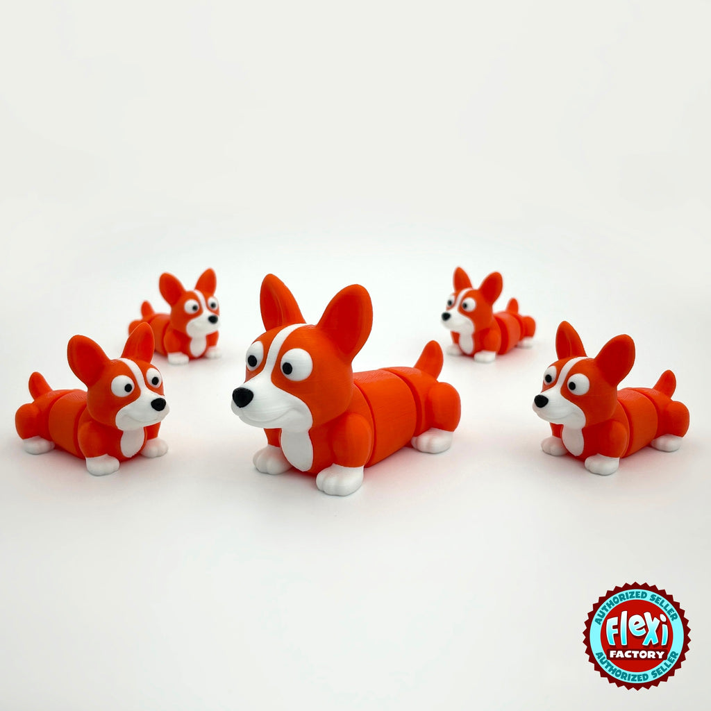 Cute corgi keychain, 3D printed by RU3D – group of corgis. Orange and white.