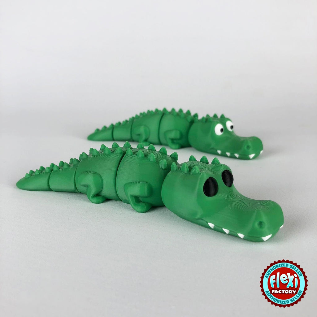 Cute crocodile keychain, 3D printed by RU3D – pair of crocodiles. Green with white teeth.