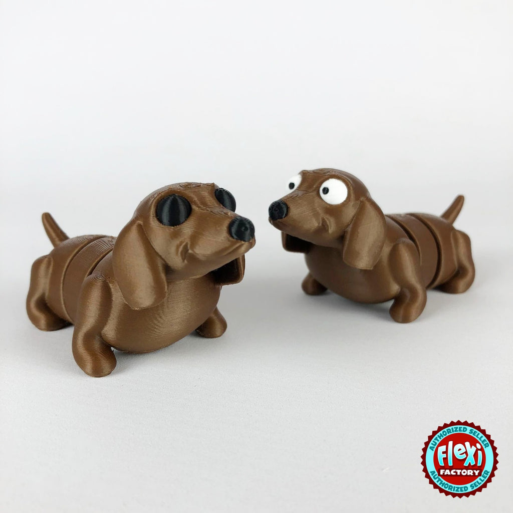 Cute dachshund sausage dog keychain, 3D printed by RU3D – pair of dachshunds. Brown.