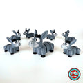 Cute donkey keychain, 3D printed by RU3D – herd of donkeys. Grey with black mane and hooves.