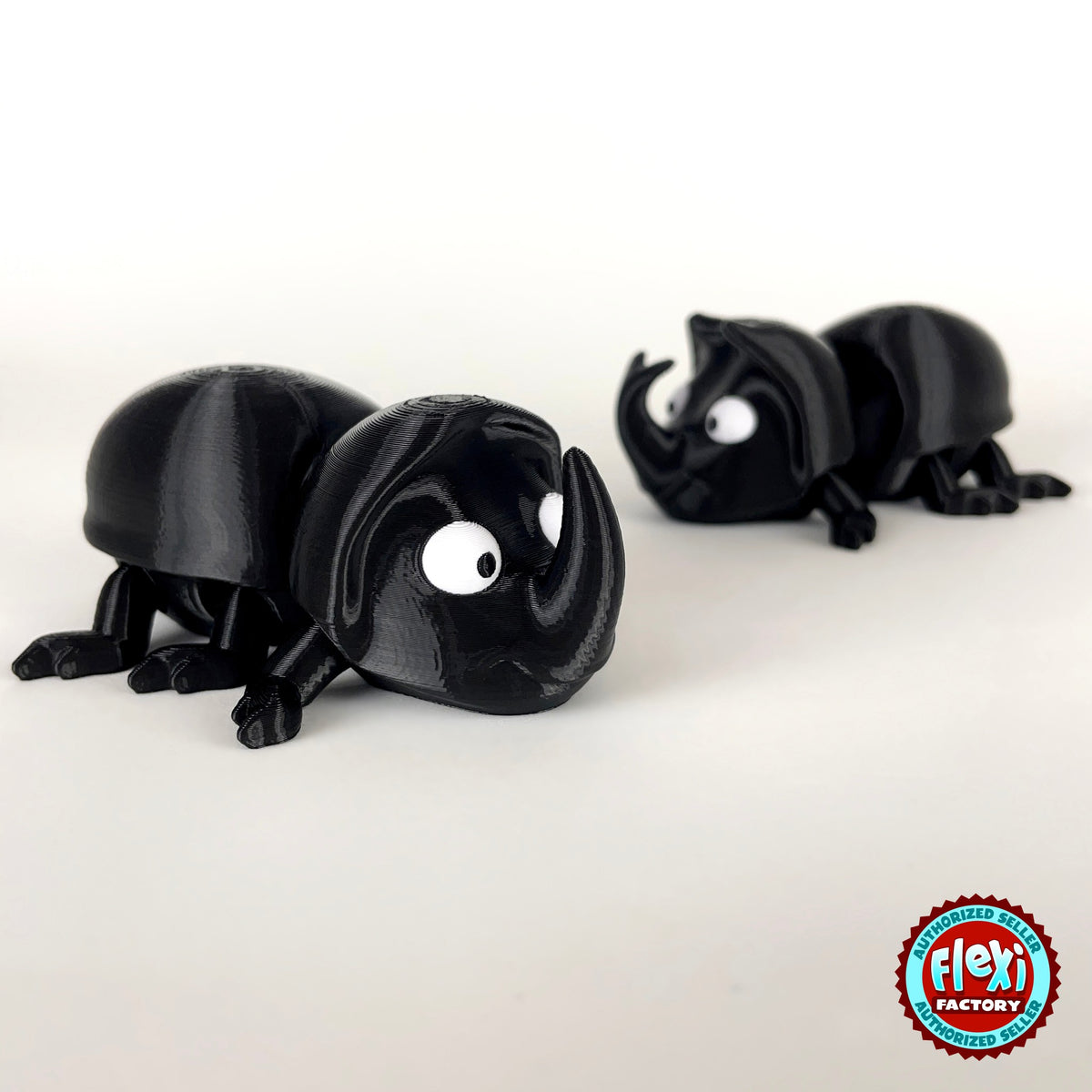 Cute dung beetle keychain, 3D printed by RU3D – pair of beetles. Black rhino beetle with brown dung ball.