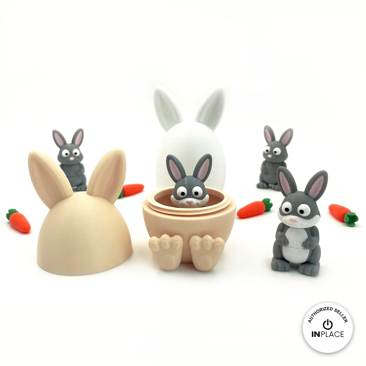 3D printed easter egg hideout platform by RU3D, shown with the Easter Bunny keychain