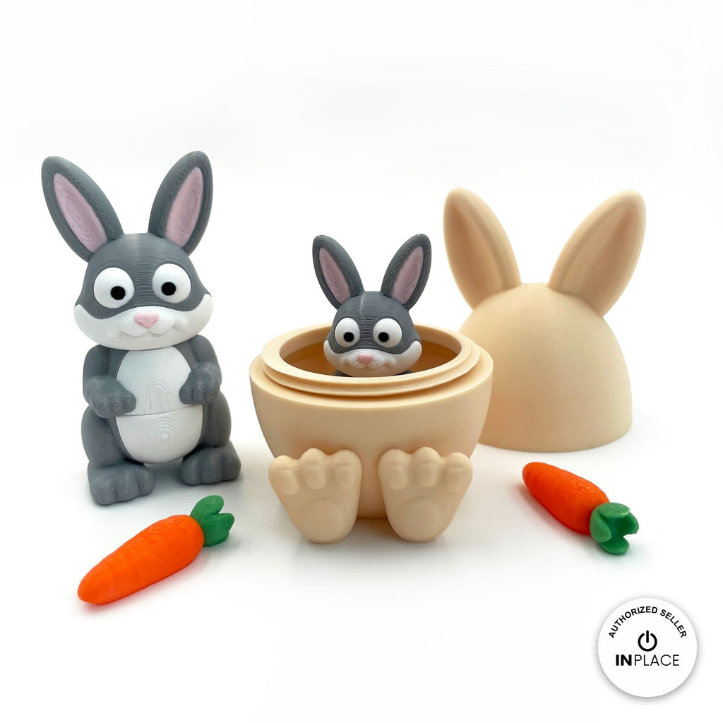 3D printed easter egg hideout platform by RU3D, shown with the Easter Bunny keychain