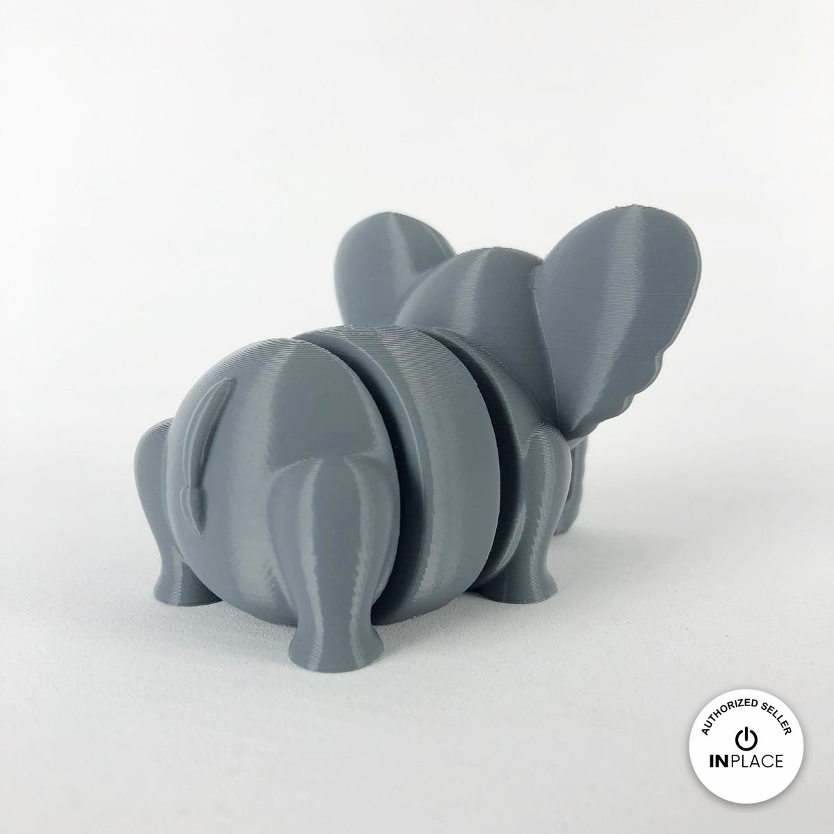 Cute elephant keychain, 3D printed by RU3D – rear view. Grey.