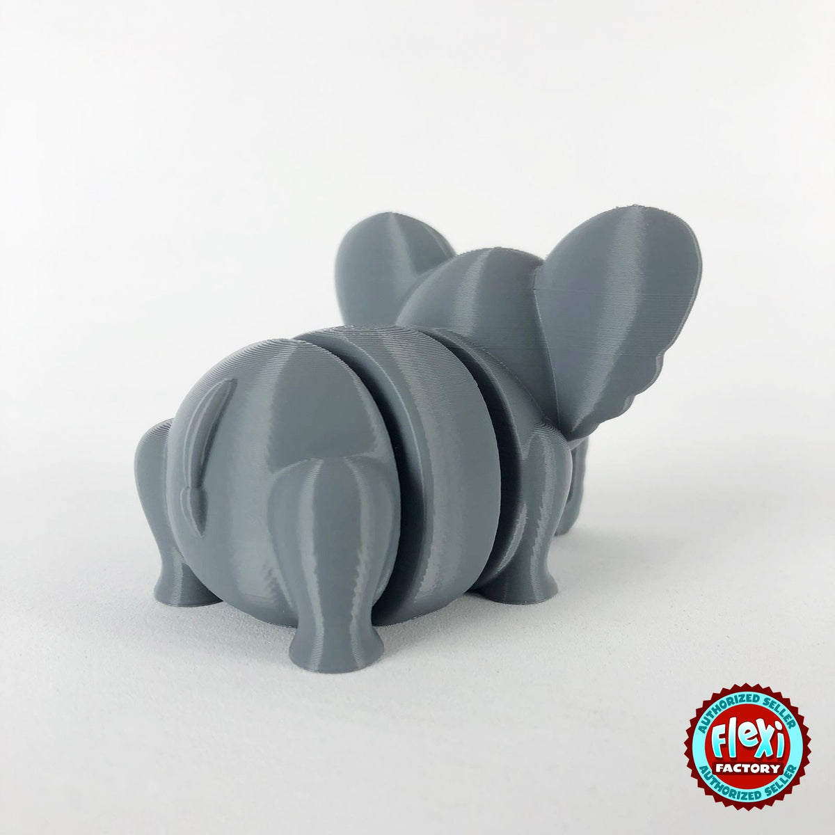 Cute elephant keychain, 3D printed by RU3D – rear view. Grey.