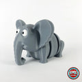 Cute elephant keychain, 3D printed by RU3D – three quarter view facing left. Grey.
