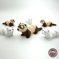 Cute ferret keychain, 3D printed by RU3D – group of brown and white ferrets. Brown and cream, also in white.