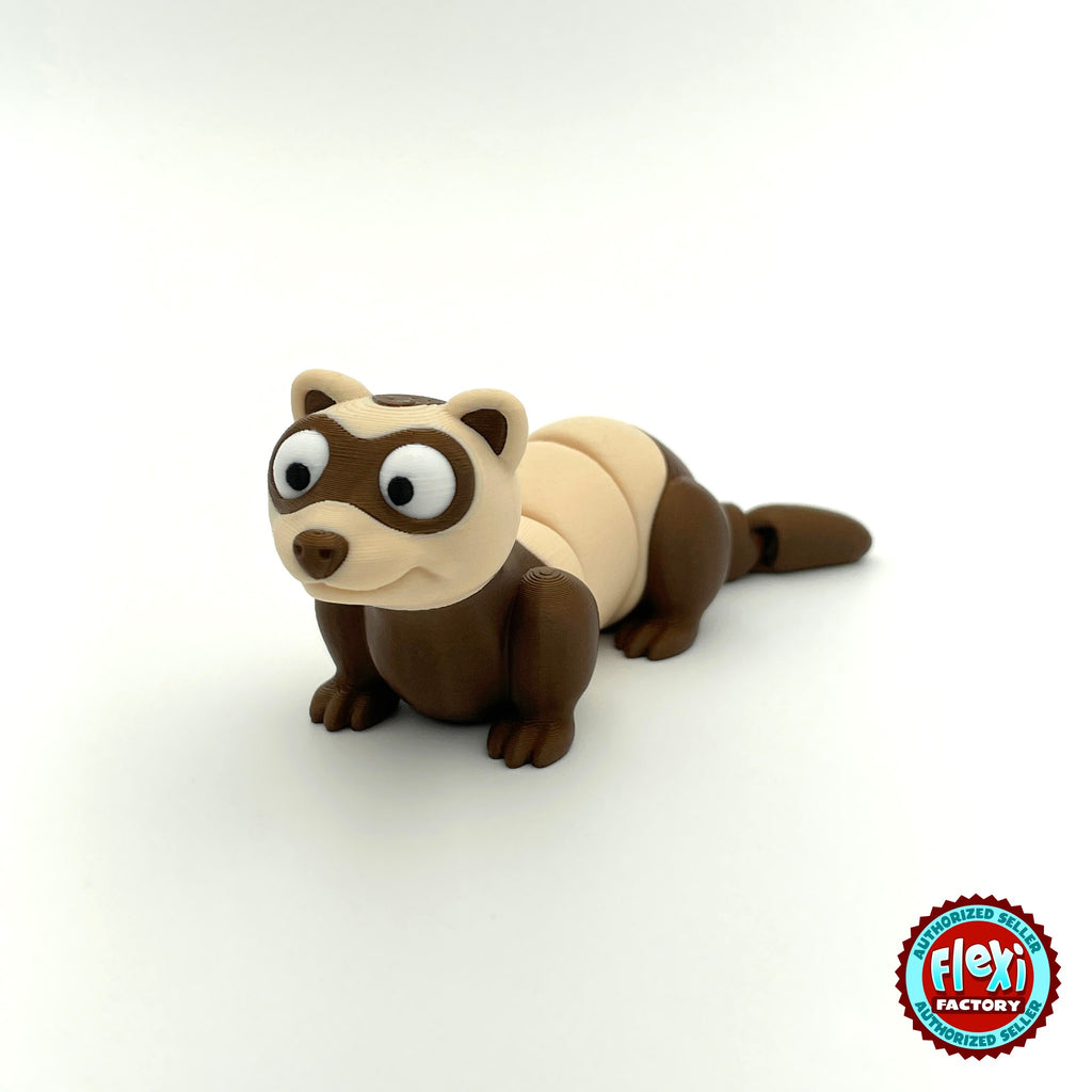 Cute ferret keychain, 3D printed by RU3D – three quarter view facing left. Brown and cream, also in white.