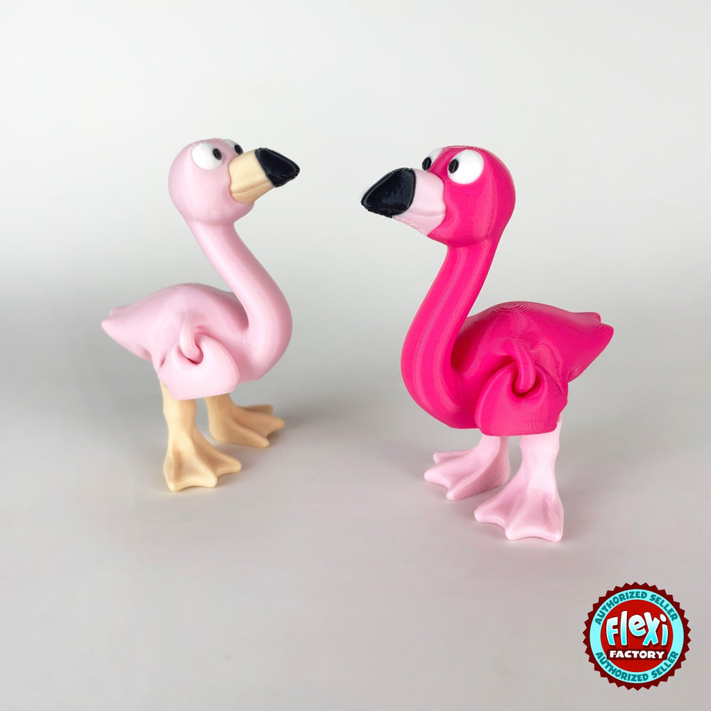 Cute flamingo keychain, 3D printed by RU3D – pink and light pink flamingos. Hot pink, also in light pink.