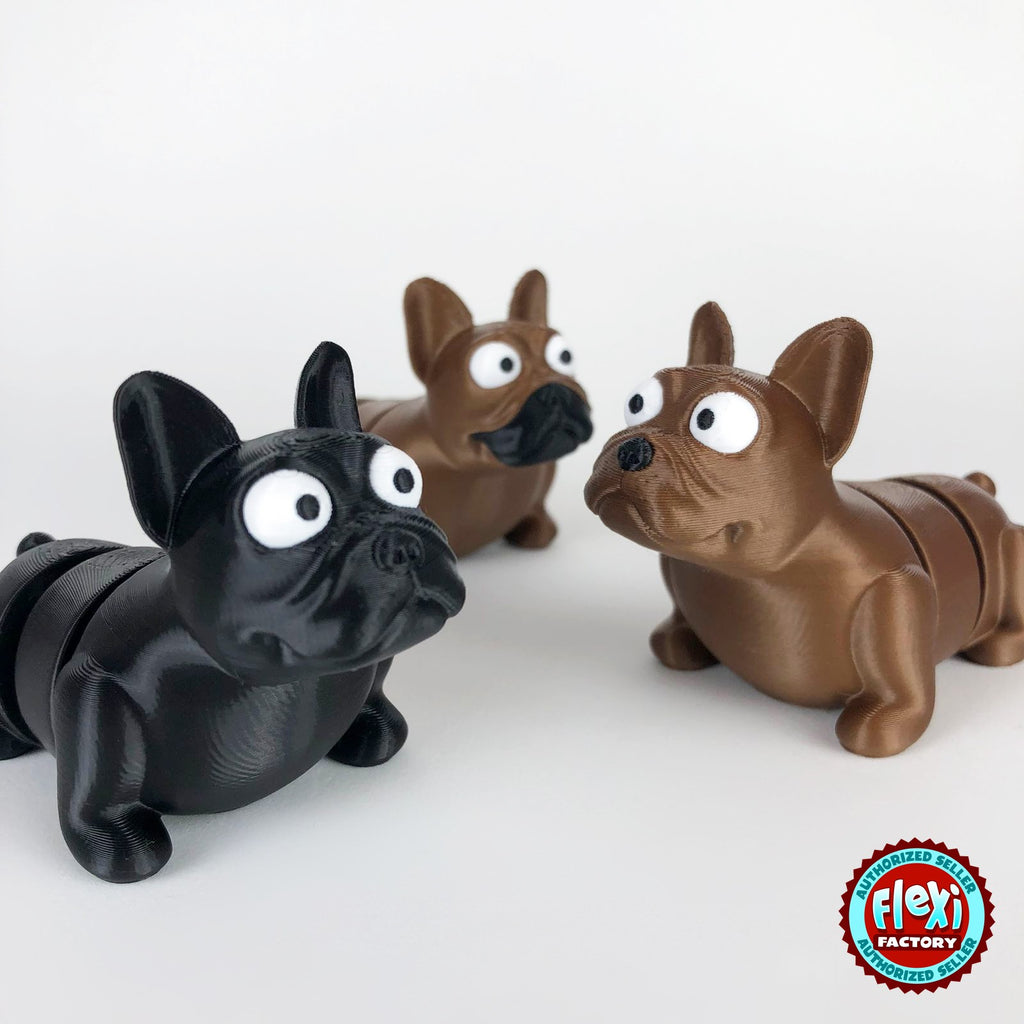 Cute French bulldog keychain, 3D printed by RU3D – black and brown French bulldogs. Brown, also in black.
