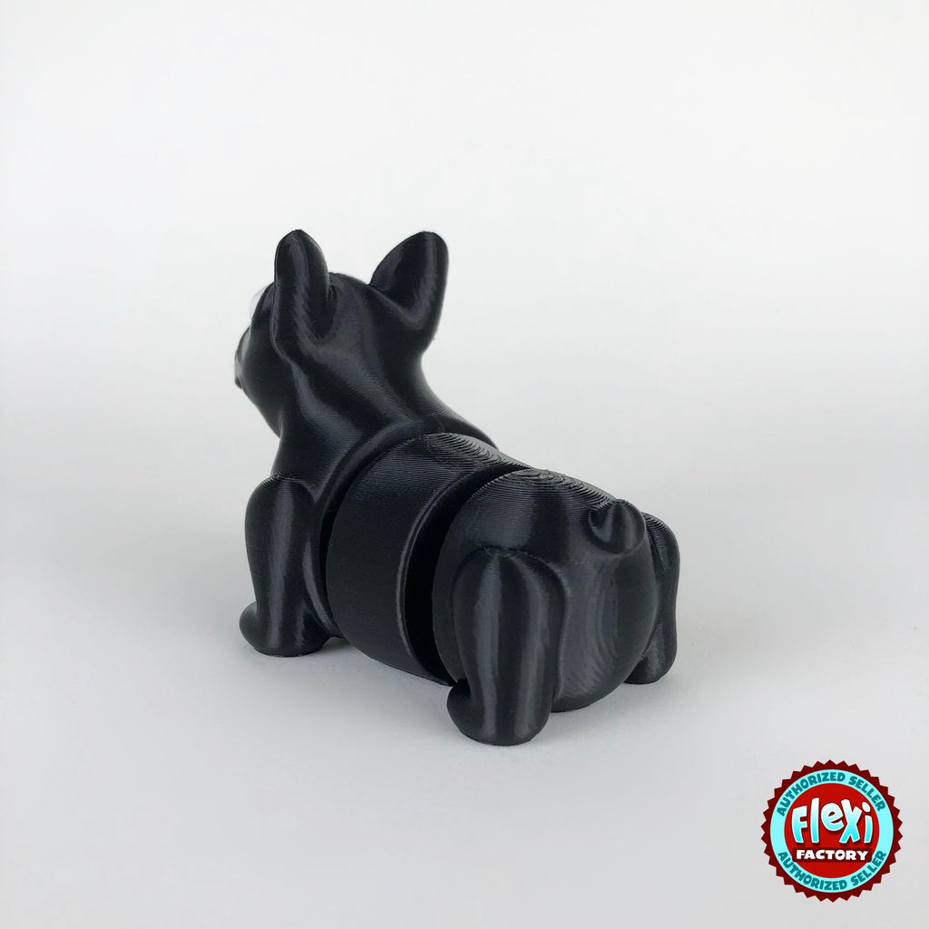 Cute French bulldog keychain, 3D printed by RU3D – black rear view. Brown, also in black.