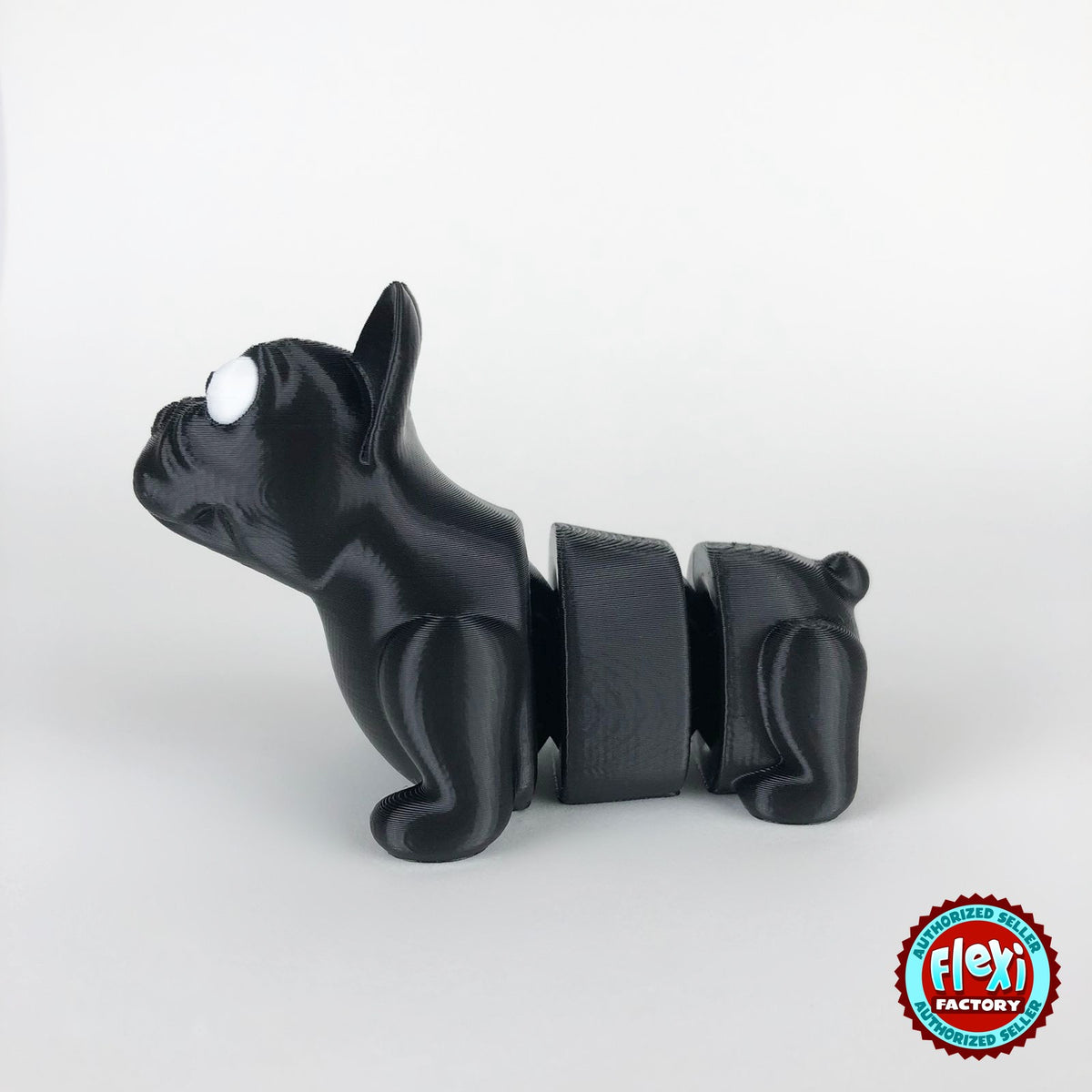 Cute French bulldog keychain, 3D printed by RU3D – black side view facing left. Brown, also in black.