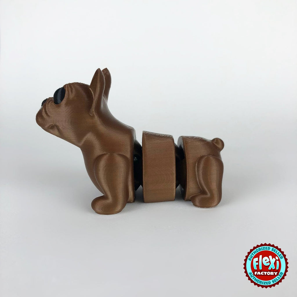Cute French bulldog keychain, 3D printed by RU3D – brown dark eyes side view facing left. Brown, also in black.