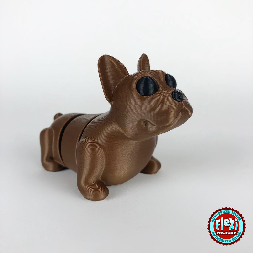 Cute French bulldog keychain, 3D printed by RU3D – brown dark eyes three quarter view. Brown, also in black.