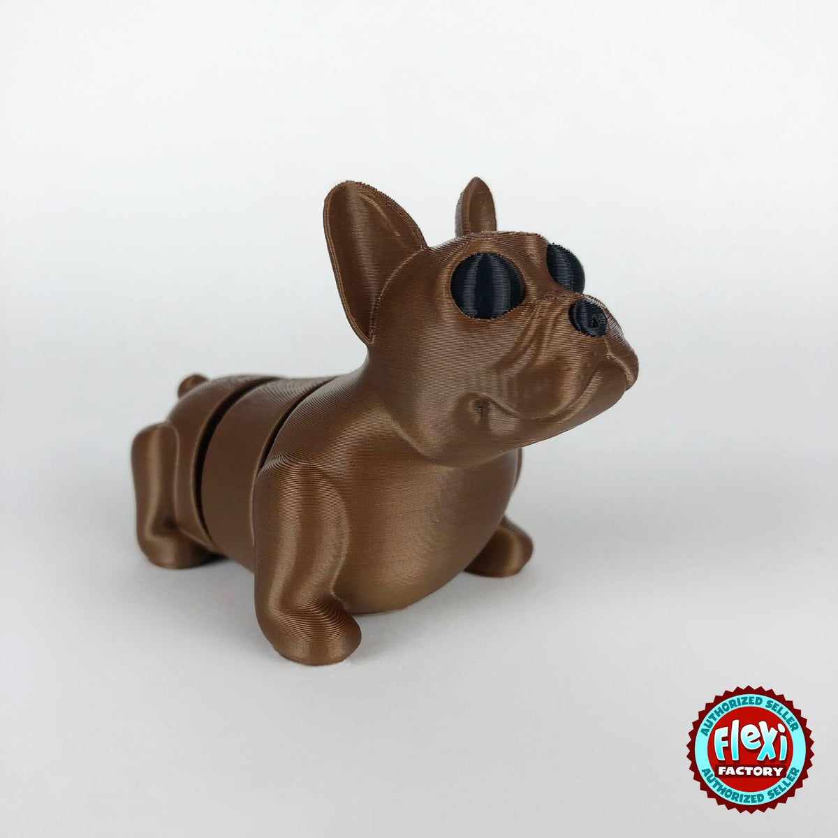 Cute French bulldog keychain, 3D printed by RU3D – brown dark eyes three quarter view. Brown, also in black.