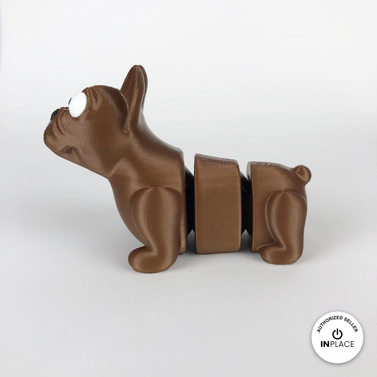 Cute French bulldog keychain, 3D printed by RU3D – brown side view facing left. Brown, also in black.