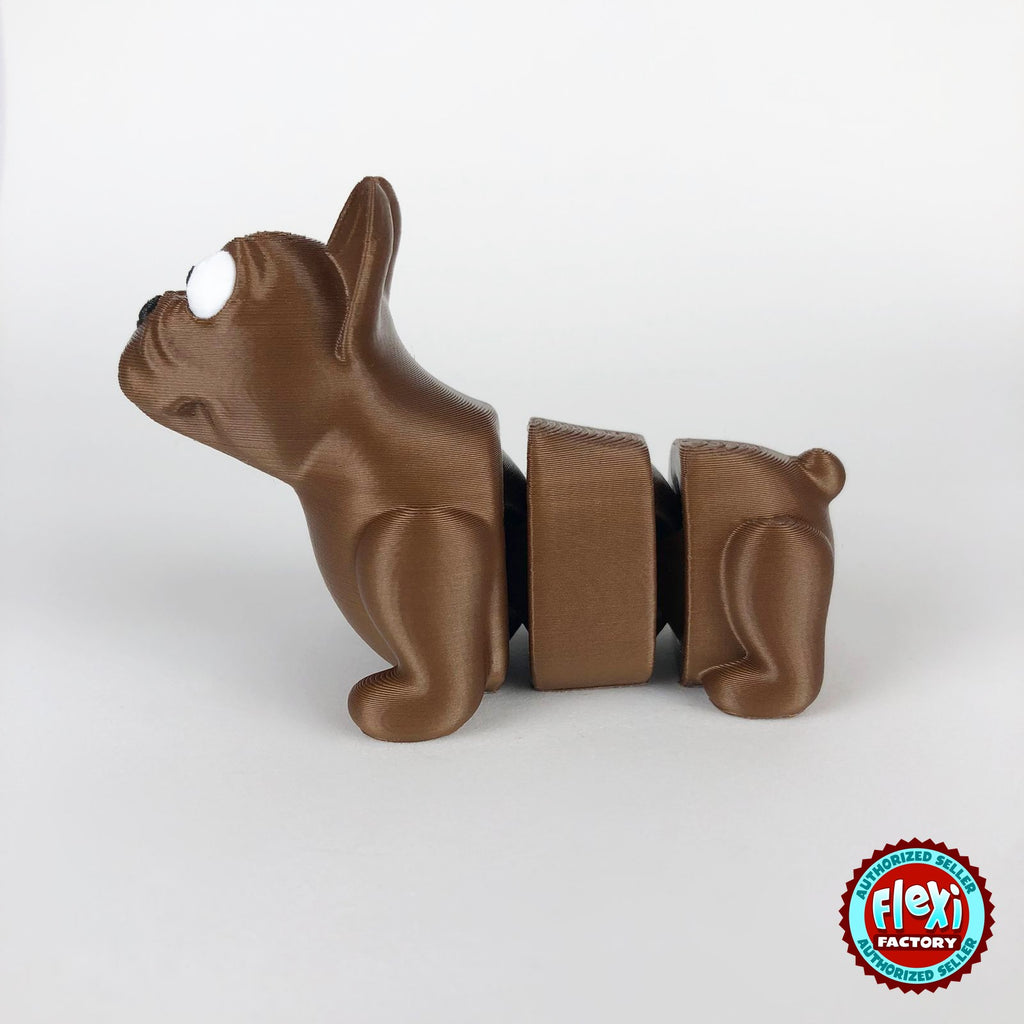 Cute French bulldog keychain, 3D printed by RU3D – brown side view facing left. Brown, also in black.