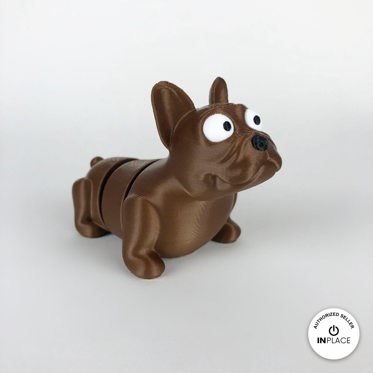 Cute French bulldog keychain, 3D printed by RU3D – brown three quarter view facing right. Brown, also in black.