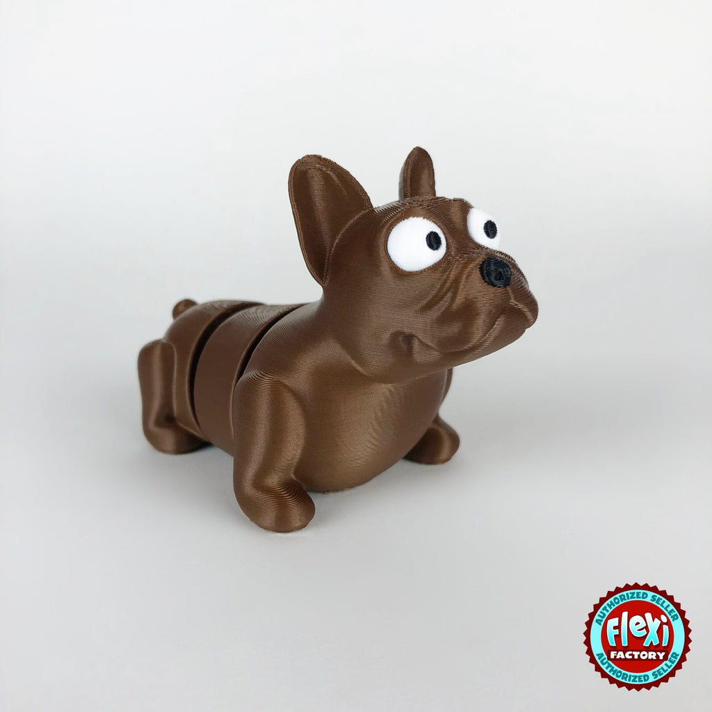 Cute French bulldog keychain, 3D printed by RU3D – brown three quarter view facing right. Brown, also in black.