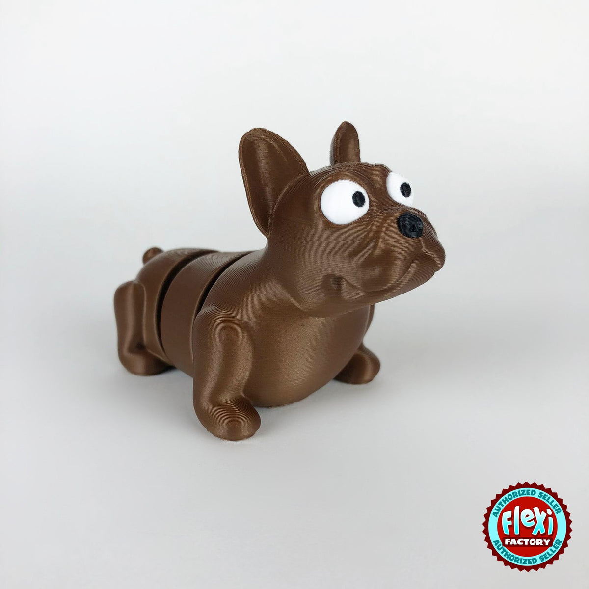 Cute French bulldog keychain, 3D printed by RU3D – brown three quarter view facing right. Brown, also in black.