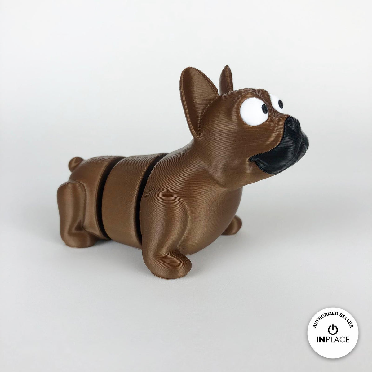 Cute French bulldog keychain, 3D printed by RU3D – brown version 2 black muzzle facing right. Brown, also in black.