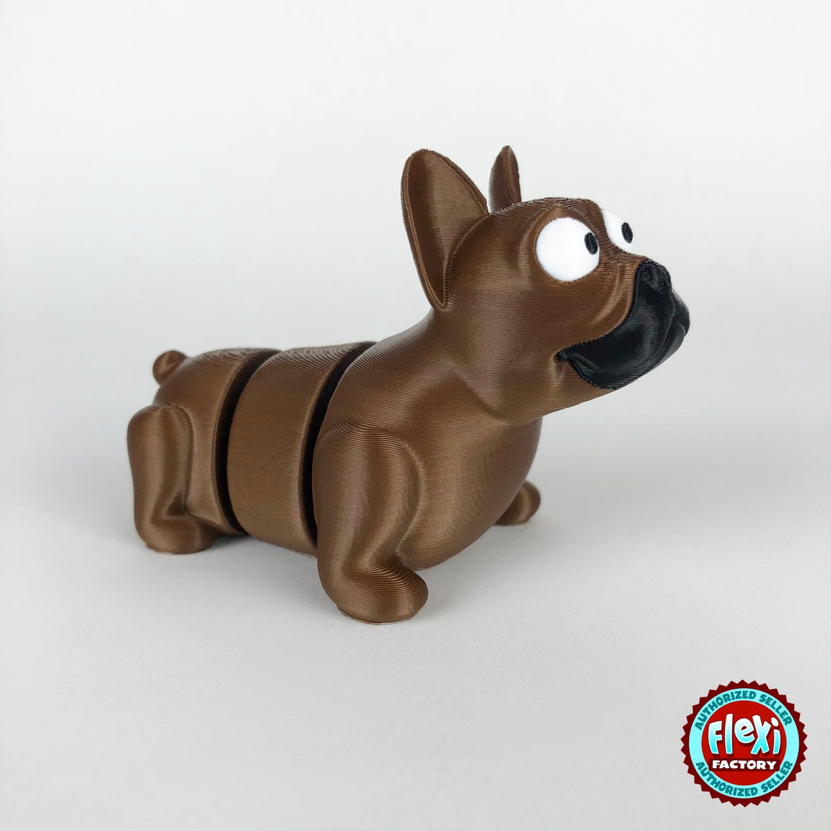 Cute French bulldog keychain, 3D printed by RU3D – brown version 2 black muzzle facing right. Brown, also in black.