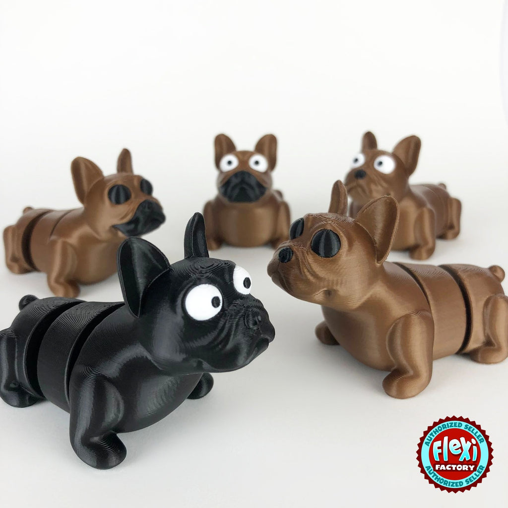 Cute French bulldog keychain, 3D printed by RU3D – group of French bulldogs. Brown, also in black.