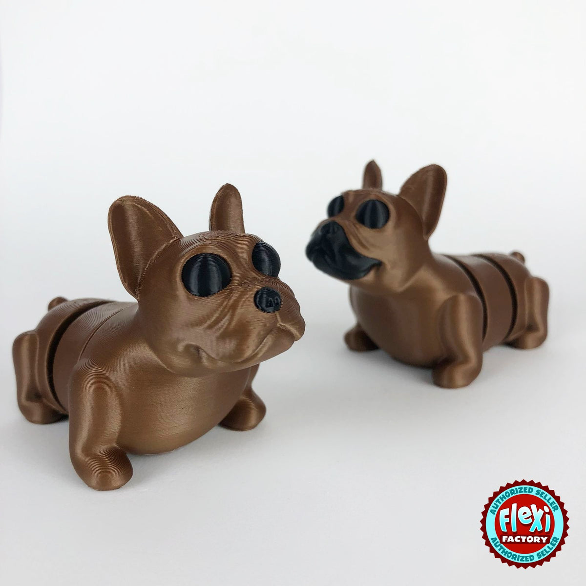 Cute French bulldog keychain, 3D printed by RU3D – pair of brown French bulldogs. Brown, also in black.
