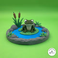 3D printed lily pond platform by RU3D, shown with the Frog keychain