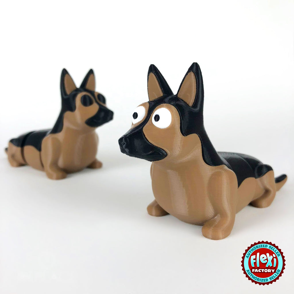 Cute German shepherd keychain, 3D printed by RU3D – pair of German shepherds. Black and tan.