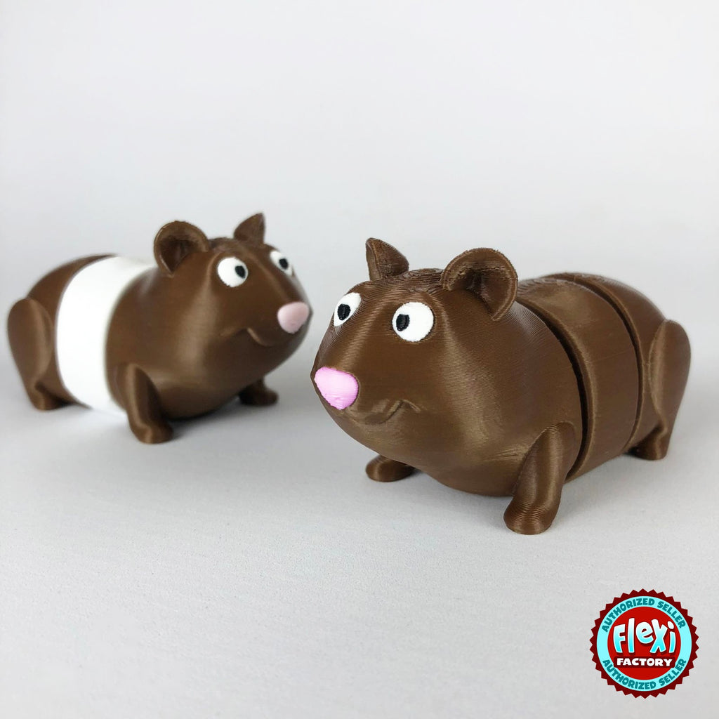 Cute guinea pig keychain, 3D printed by RU3D – pair of guinea pigs brown and white. Brown with pink nose, also brown and white.