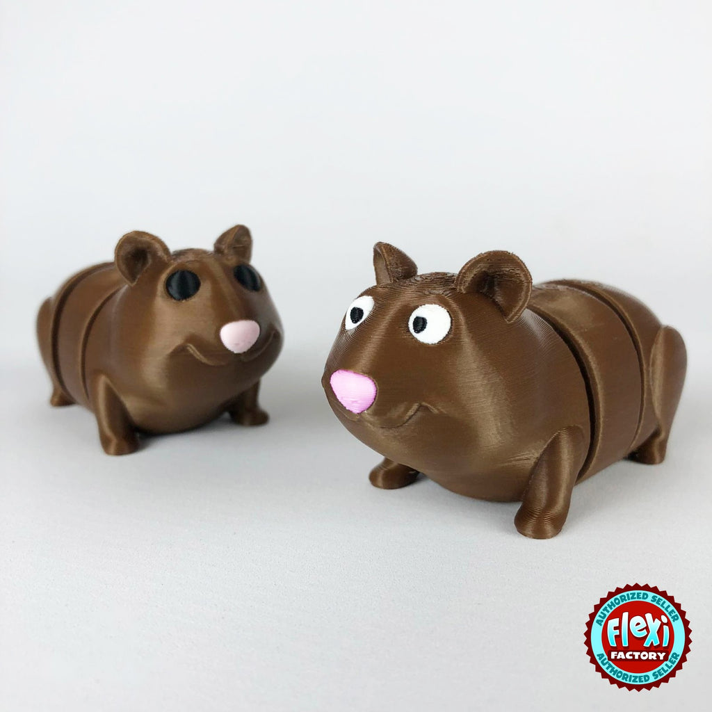 Cute guinea pig keychain, 3D printed by RU3D – pair of guinea pigs. Brown with pink nose, also brown and white.