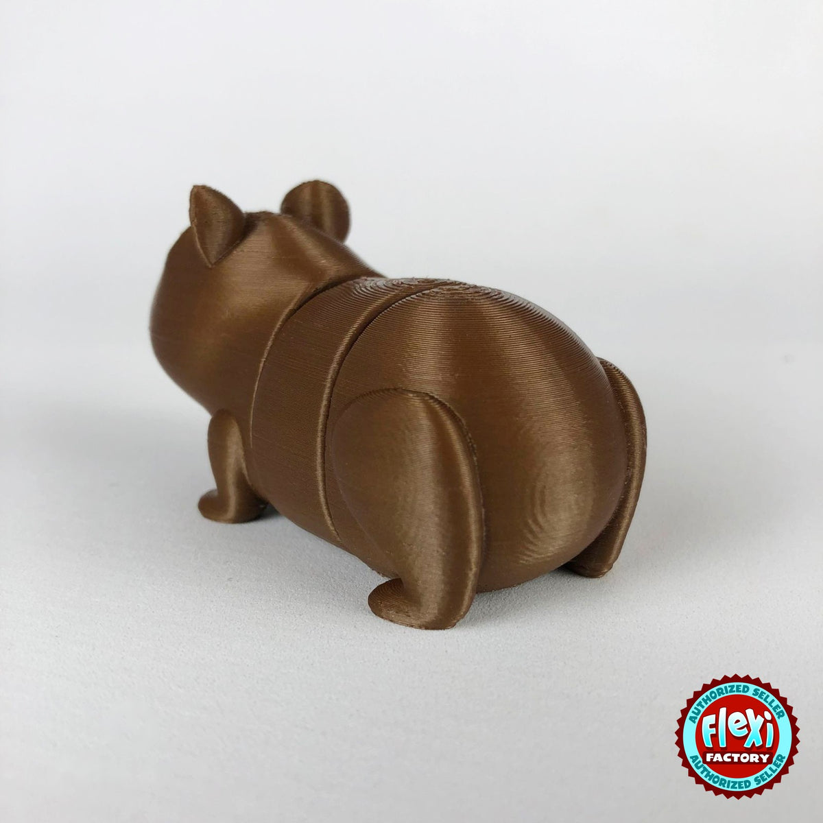 Cute guinea pig keychain, 3D printed by RU3D – rear view. Brown with pink nose, also brown and white.